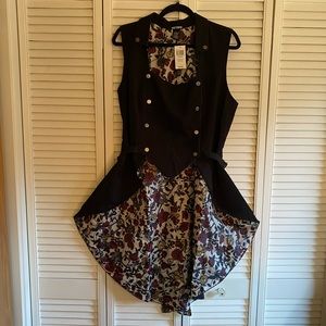 NWT Steampunk black vest with tails/floral lining